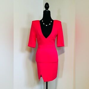 Red Plunge Neck Sheath Mini Dress